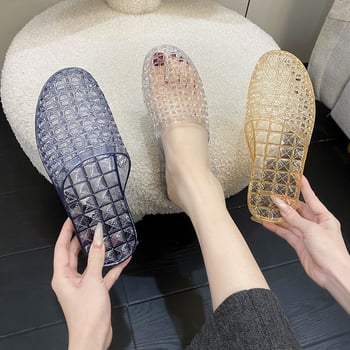 Γυναικείες διαφανείς jelly σανδάλια με PVC επάνω μέρος και σόλα, μοτίβο με πλέγμα, σόλα χύτευση με έγχυση, αναπνεύσιμες και ελαφρές, για καθημερινή χρήση, άνοιξη 2025