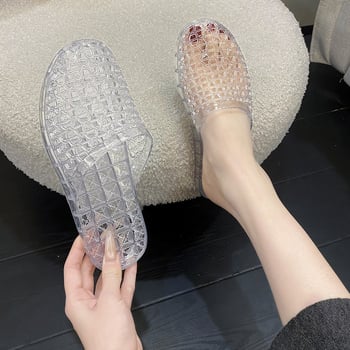 Γυναικείες διαφανείς jelly σανδάλια με PVC επάνω μέρος και σόλα, μοτίβο με πλέγμα, σόλα χύτευση με έγχυση, αναπνεύσιμες και ελαφρές, για καθημερινή χρήση, άνοιξη 2025