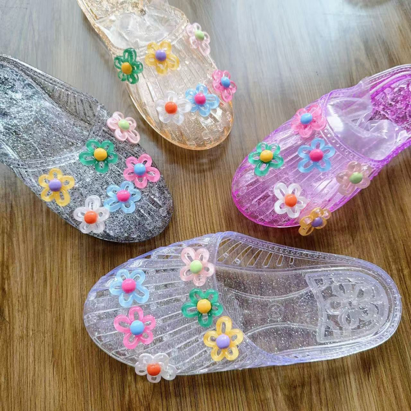 Korejske jelly cipele za žene, zatvoren prst, PVC gornji dio i potplat, cvjetni uzorak, potplat injekcijski oblikovan