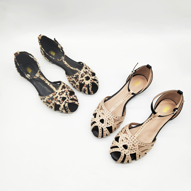Carvelar sandale za žene s leopard printom, PU gornji dio, gumena potplata, oštar nos
