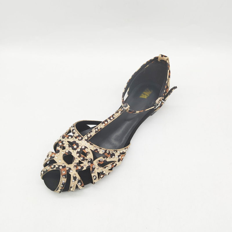 Carvelar sandale za žene s leopard printom, PU gornji dio, gumena potplata, oštar nos