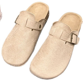 Ženske retro slip-on sandale s umjetnim krznom na gornjem dijelu i debelom PVC-om, okrugla vrh, niski profil