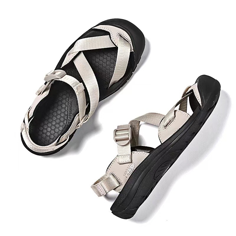Ženske outdoor sandale sa satenskim gornjim dijelom, okrugli vrh prsta, ravna potplata, debljina potplata 0–3 cm