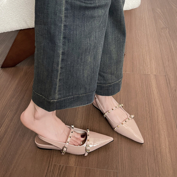 Πέδιλα με καπάκι δαχτύλου και ανοιχτή πίσω όψη, μυτερός στη μύτη, άνω μέρος: Super fiber, κούμπωμα με αγκράφα, σόλα καουτσούκ, Κορεατικό στυλ, Καλοκαίρι 2025