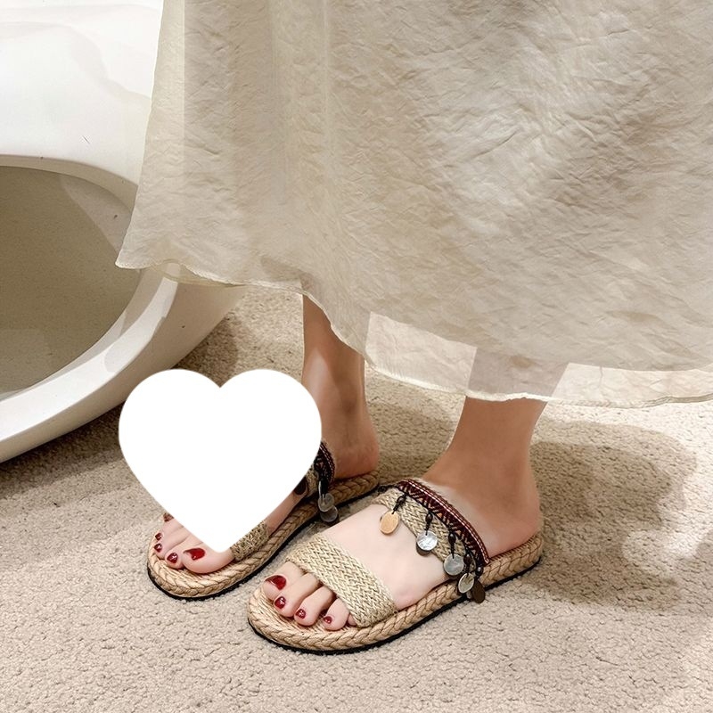 Γυναικείες σάνδαλες με πλεκτό από άχυρο, ταϊλανδικού εθνοτικού στυλ, EVA σόλα, πάχος σόλας 0–3 cm, επίπεδο πέλμα