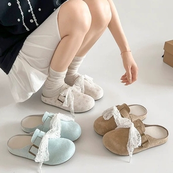 Ženske slip-on sandale s čipkastim prstom, gornji dio od umjetne kože, gumena potplat, podstava od tkanine, ravni đon 0–3 cm