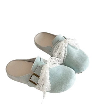 Ženske slip-on sandale s čipkastim prstom, gornji dio od umjetne kože, gumena potplat, podstava od tkanine, ravni đon 0–3 cm