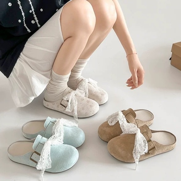 Ženske slip-on sandale s čipkastim prstom, gornji dio od umjetne kože, gumena potplat, podstava od tkanine, ravni đon 0–3 cm