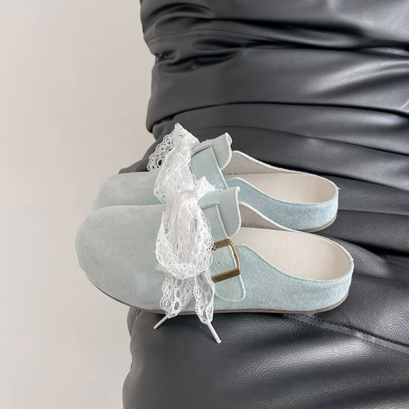 Ženske slip-on sandale s čipkastim prstom, gornji dio od umjetne kože, gumena potplat, podstava od tkanine, ravni đon 0–3 cm