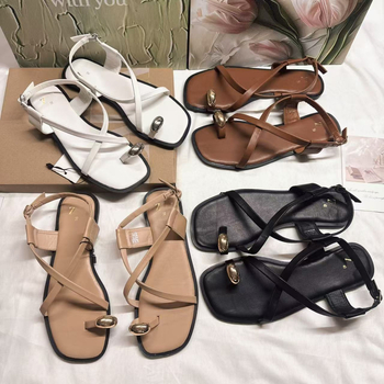 Flip-flop sandale s četvrtastim nosom, niski gornji dio, stražnji remen, prozračne i lagane PU đonove