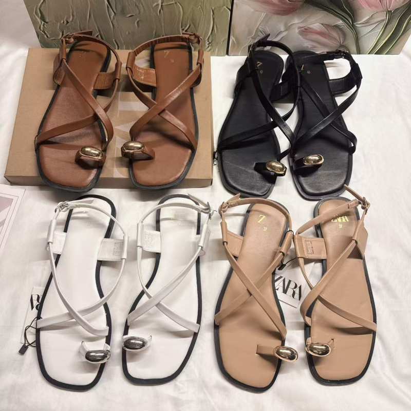 Flip-flop sandale s četvrtastim nosom, niski gornji dio, stražnji remen, prozračne i lagane PU đonove