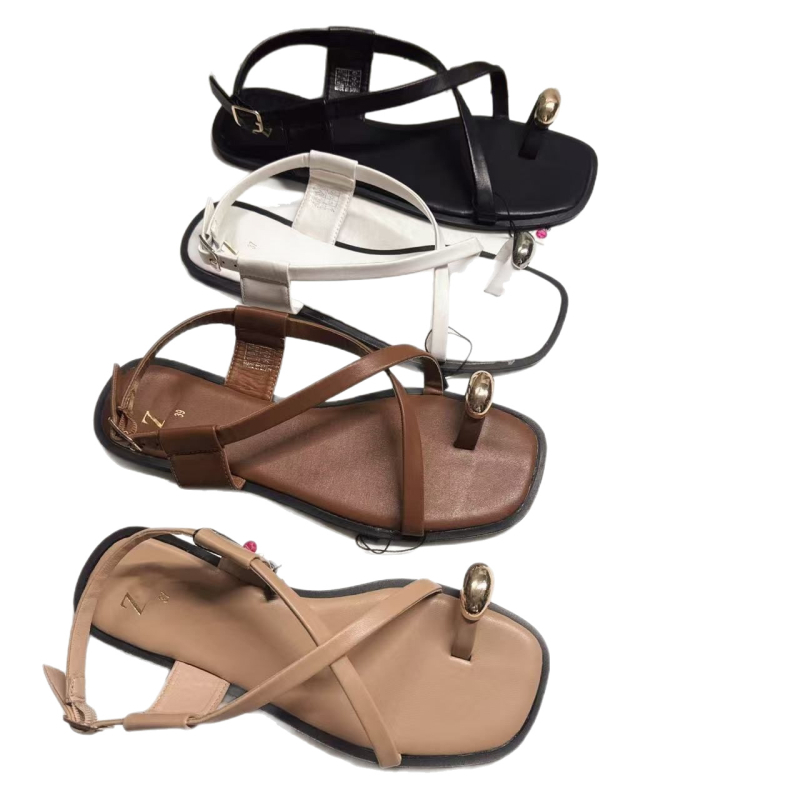 Flip-flop sandale s četvrtastim nosom, niski gornji dio, stražnji remen, prozračne i lagane PU đonove