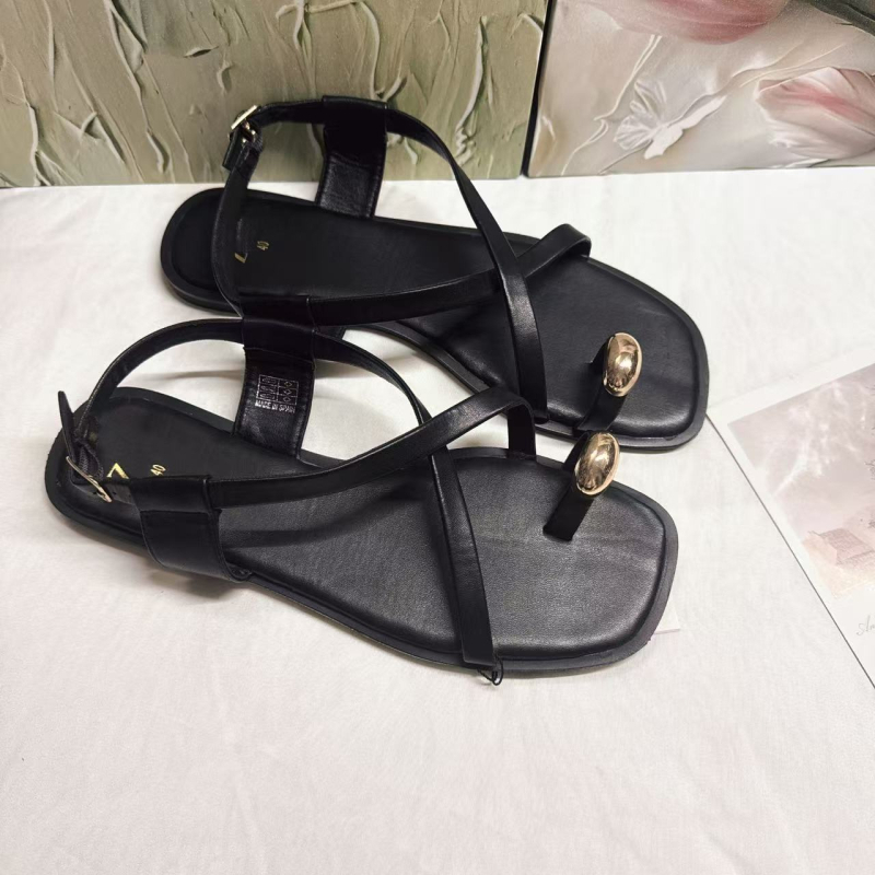 Flip-flop sandale s četvrtastim nosom, niski gornji dio, stražnji remen, prozračne i lagane PU đonove