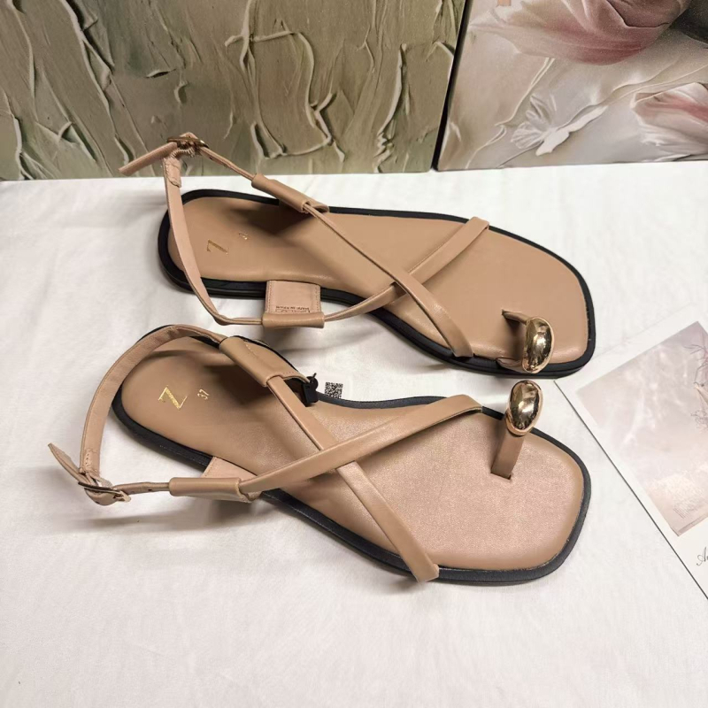 Flip-flop sandale s četvrtastim nosom, niski gornji dio, stražnji remen, prozračne i lagane PU đonove