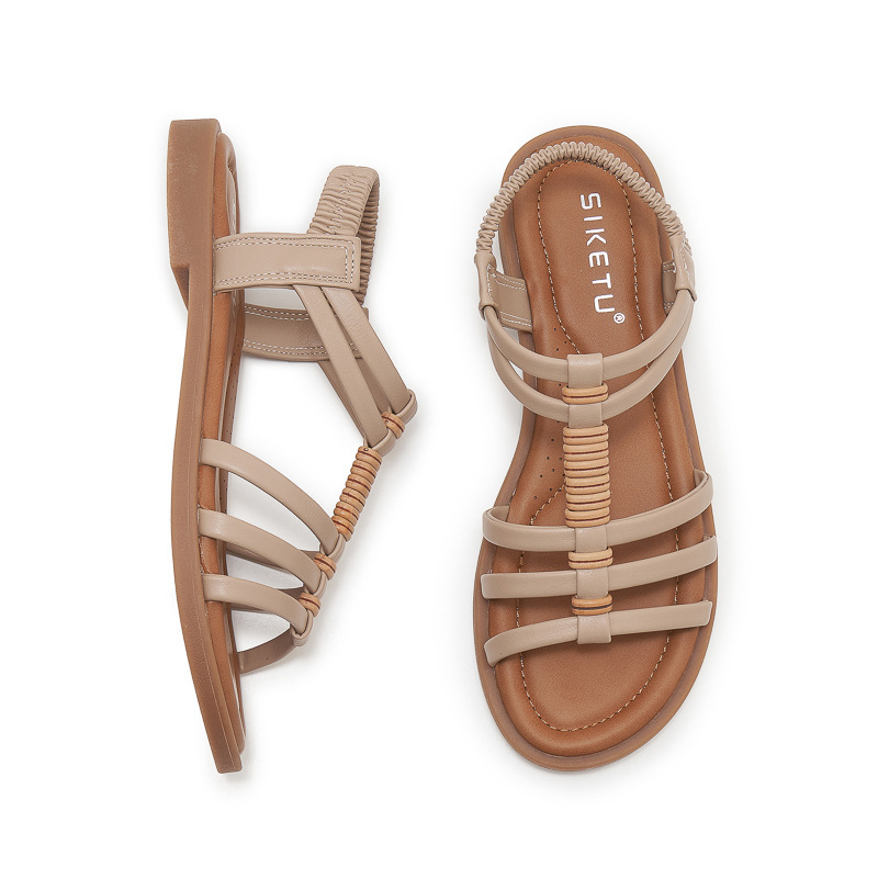 Plažni sandali, retro rimski stil, mekana potplata, elastični kaiš, zaobljeni vrh, TPR đon