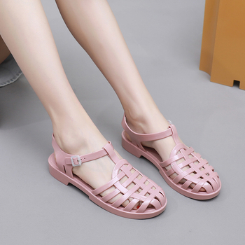 Ženske sandale T-strap, PVC gornji dio, PVC potplat, okrugli vrh prsta, niski gornji dio, brzo sušeće