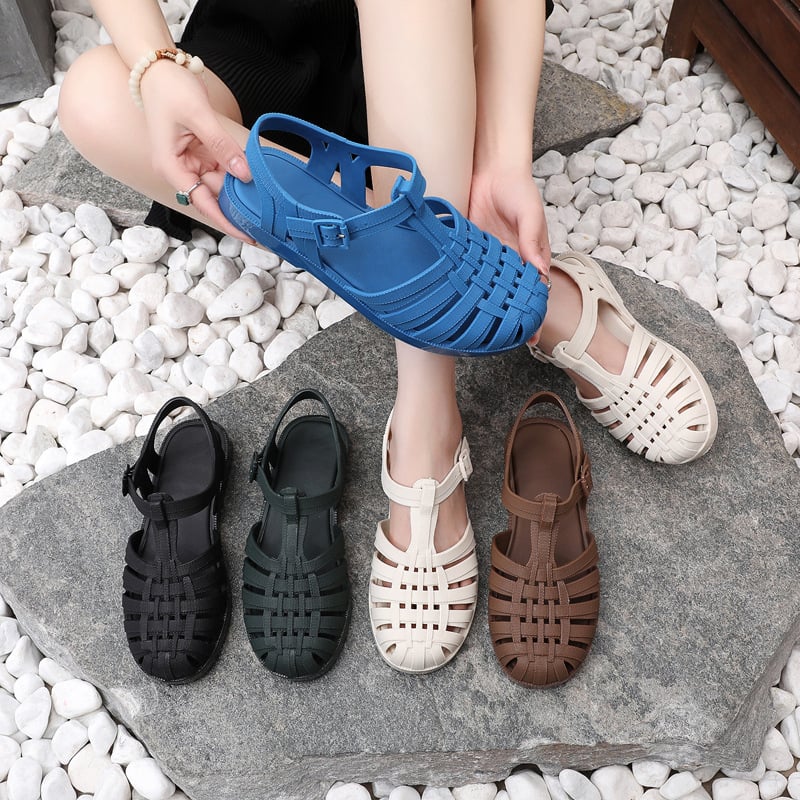 Sandale romane din PVC, cu partea superioară PVC și talpă PVC, închidere cu cataramă, uscare rapidă și respirabile