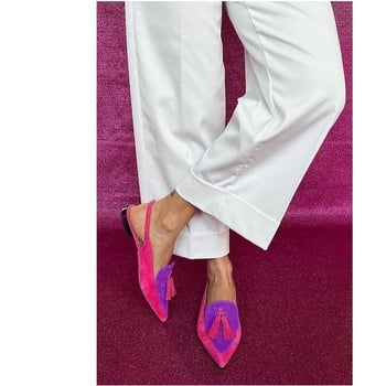 Sandale dama cu vârf ascuțit, ciucuri, spate deschis, talpă joasă (partea superioară PU, talpă din cauciuc, căptușeală din piele, vara 2024)