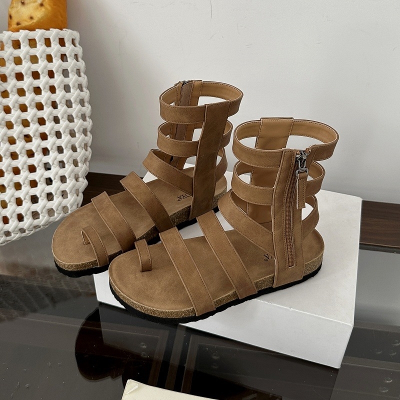 Sandale pentru femei cu un singur curea, fermoar la deget, deget deschis, talpă groasă, stil retro coreean