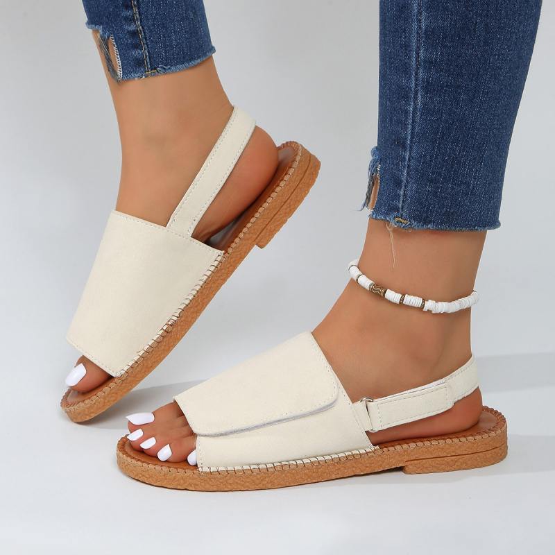 Sandale pentru femei, partea superioară PU, talpă din cauciuc, închidere Velcro, vârf pătrat, talpă joasă cu bretea din spate