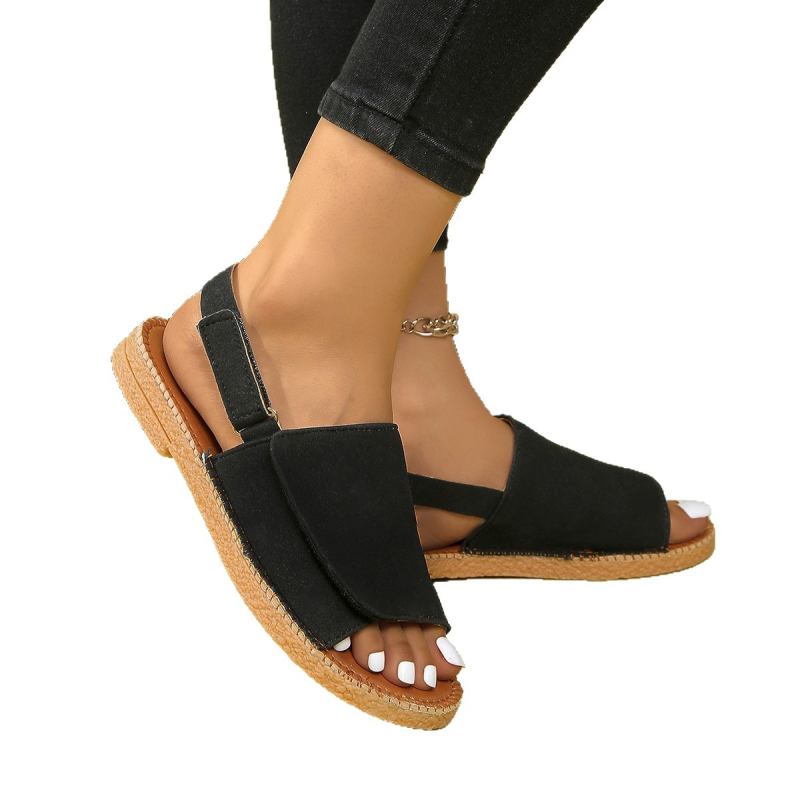 Sandale pentru femei, partea superioară PU, talpă din cauciuc, închidere Velcro, vârf pătrat, talpă joasă cu bretea din spate