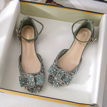 Sandale decupate, cu partea superioară țesută, talpă din cauciuc, vârf drept, stil coreean