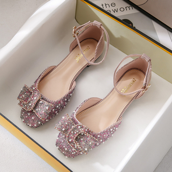 Sandale decupate, cu partea superioară țesută, talpă din cauciuc, vârf drept, stil coreean