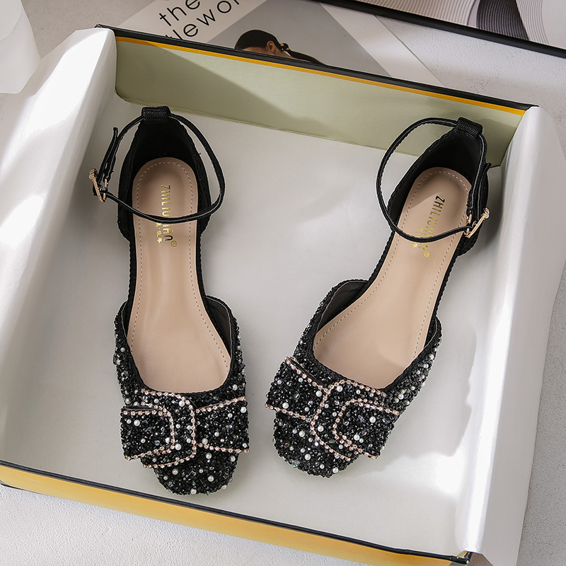 Sandale decupate, cu partea superioară țesută, talpă din cauciuc, vârf drept, stil coreean