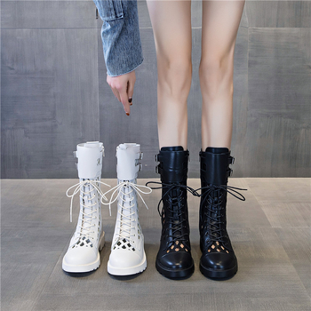 Ghete Martin până la gambe, cu panouri din plasă, respirante, fermoar lateral, talpă din cauciuc, toc plat