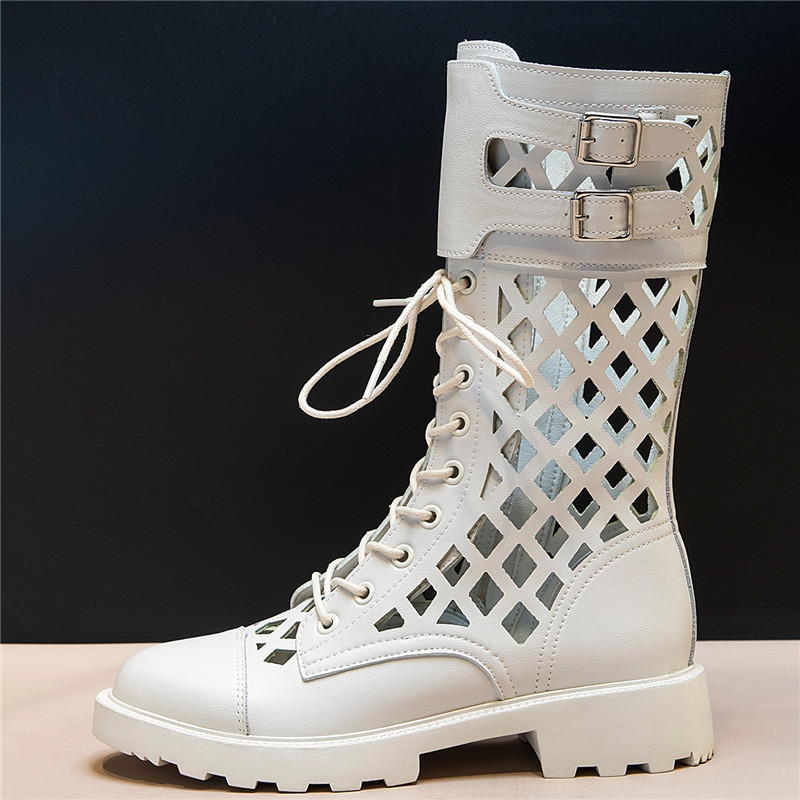 Ghete Martin până la gambe, cu panouri din plasă, respirante, fermoar lateral, talpă din cauciuc, toc plat