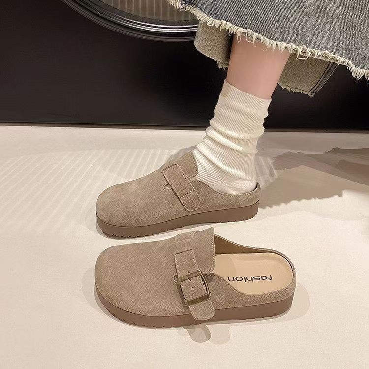 Pantofi slip-on femei, cu vârf pătrat, partea superioară din piele artificială, căptușeală din plasă, talpă turnată prin injecție, talpă groasă antiderapantă 3–5 cm