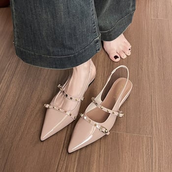 Σανδάλια χωρίς πίσω μέρος, με αιχμηρή μύτη, κούμπωμα με αγκράφα, άνω μέρος από υπερ-ίνες, PU επένδυση, καουτσούκ σόλα — Κορεάτικο στυλ, Καλοκαίρι 2025