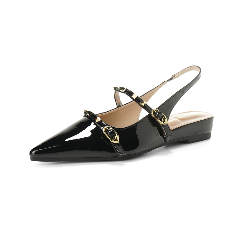 Σανδάλια χωρίς πίσω μέρος, με αιχμηρή μύτη, κούμπωμα με αγκράφα, άνω μέρος από υπερ-ίνες, PU επένδυση, καουτσούκ σόλα — Κορεάτικο στυλ, Καλοκαίρι 2025