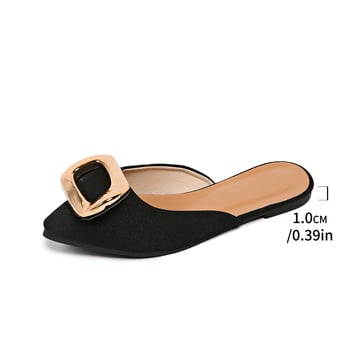 Γυναικείες επίπεδες παπούτσια με μυτερό δάχτυλο, σουέντ επάνω, μεταλλική κυκλική αγκράφα, σλιπ-ον, καουτσούκ σόλα