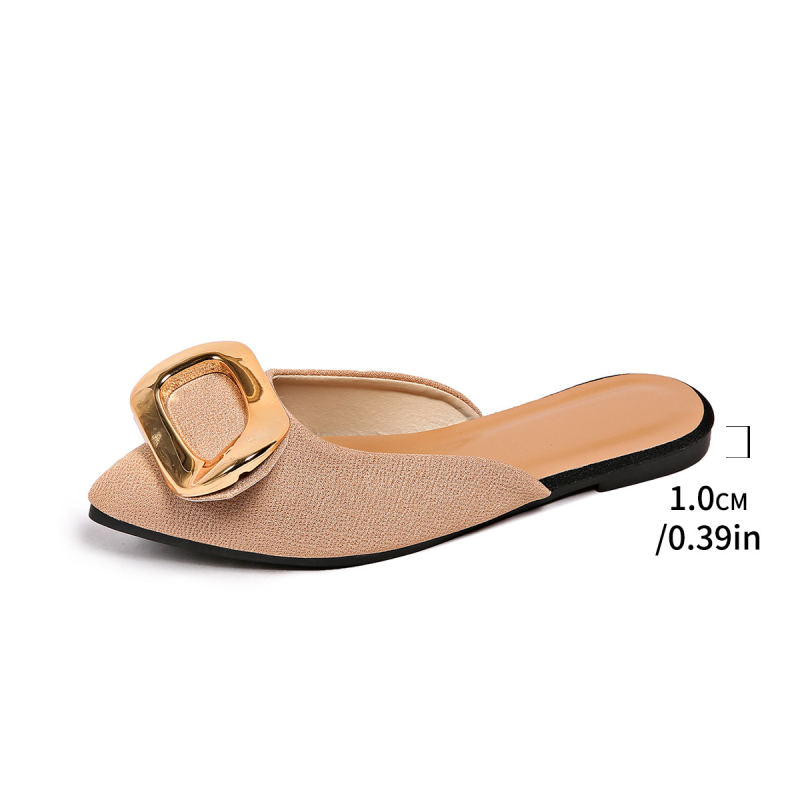 Γυναικείες επίπεδες παπούτσια με μυτερό δάχτυλο, σουέντ επάνω, μεταλλική κυκλική αγκράφα, σλιπ-ον, καουτσούκ σόλα