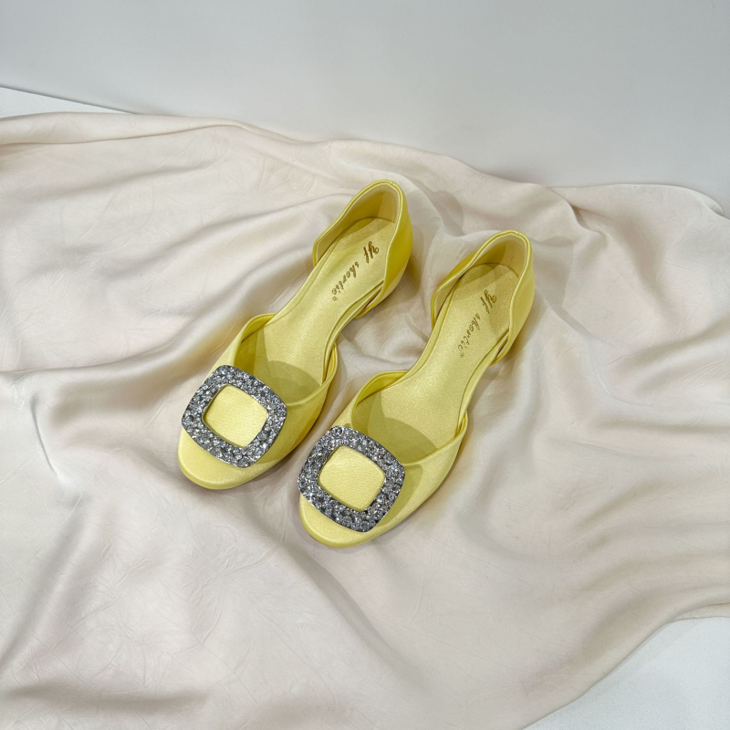 Sandale cu platformă pentru femei de înălțime mică, design gol cu cataramă pătrată și cristale, stil franțuzesc, pantofi cu talpă plată și vârf pătrat