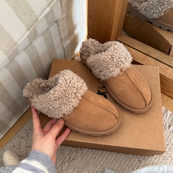 Zimske papuče od goveđe kože s integriranom vunom, EVA đon, slip-on, ravna đona, debljina đona 0-3 cm