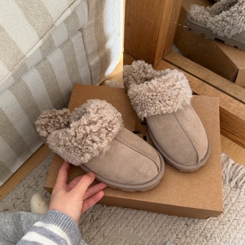 Zimske papuče od goveđe kože s integriranom vunom, EVA đon, slip-on, ravna đona, debljina đona 0-3 cm