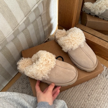 Zimske papuče od goveđe kože s integriranom vunom, EVA đon, slip-on, ravna đona, debljina đona 0-3 cm