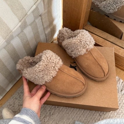 Zimske papuče od goveđe kože s integriranom vunom, EVA đon, slip-on, ravna đona, debljina đona 0-3 cm