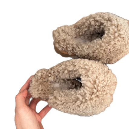 Zimske papuče od goveđe kože s integriranom vunom, EVA đon, slip-on, ravna đona, debljina đona 0-3 cm
