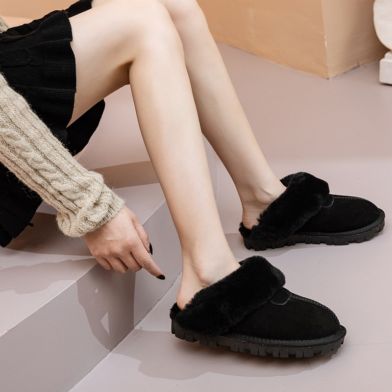 Ženske kućne papuče za jesen-zimu, slip-on, zvjezdani uzorak, gornji dio Ox Velvet, postava od krzna, potplat TPR, protuklizne, tople