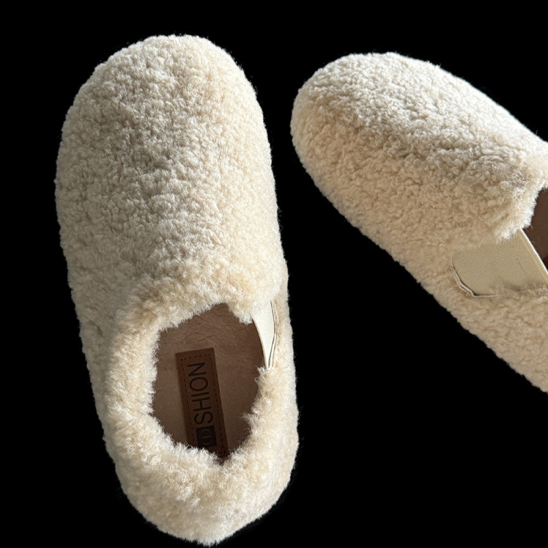 Ženske papuče od velura s umjetnom krznom, plastična potplata, debljina potplata 3-5 cm, jednobojni uzorak, svakodnevni casual stil
