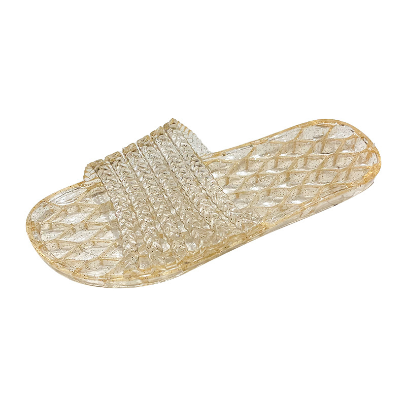 Dámske vnútorné papuče z PVC — protiskluzové, rýchloschnúce, ľahké, odolné; vršok a podrážka z PVC; pruhovaný vzor; hrúbka podrážky 0–3 cm.