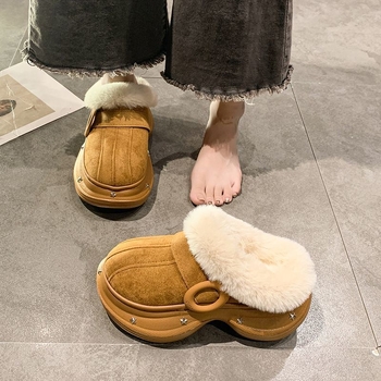 Ženske slip-on papuče od vuneno-pamučne tkanine – gornji dio PU, đon EVA, flis podstava, korejski stil, debljina đona 0–3 cm