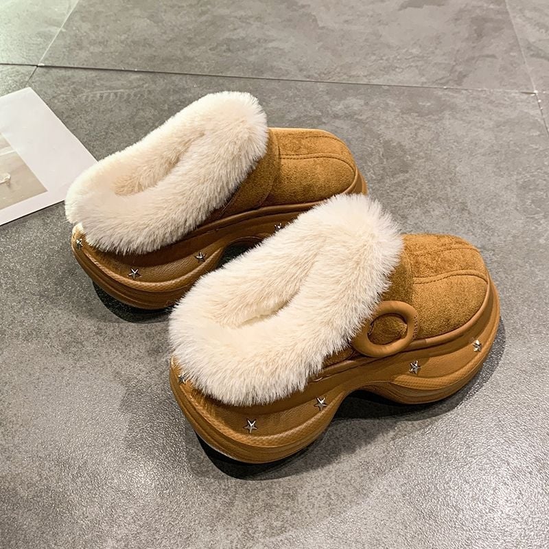 Ženske slip-on papuče od vuneno-pamučne tkanine – gornji dio PU, đon EVA, flis podstava, korejski stil, debljina đona 0–3 cm