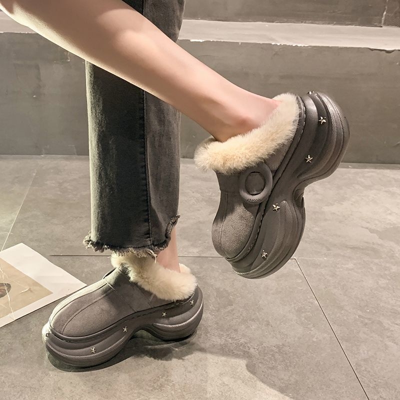 Ženske slip-on papuče od vuneno-pamučne tkanine – gornji dio PU, đon EVA, flis podstava, korejski stil, debljina đona 0–3 cm