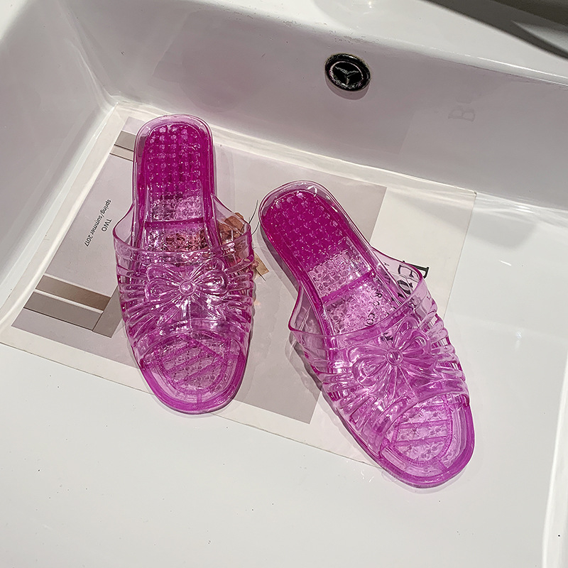 Οικιακές παντόφλες — Διαφανείς ζελέ κρύσταλλο PVC επάνω μέρος και σόλα, αντιολισθητικές, ελαφριές, σόλα με έγχυση, χαμηλό επίπεδο τακουνιού 1-3 cm