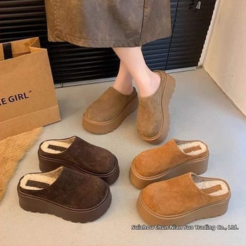 Ženske papuče s debelim potplatom i zaobljenim prstom, za vanjsku upotrebu, Birkenstock inspiriran, s fleec podstavom