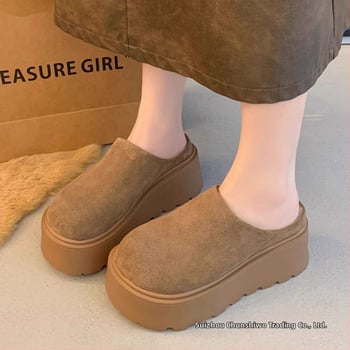Ženske papuče s debelim potplatom i zaobljenim prstom, za vanjsku upotrebu, Birkenstock inspiriran, s fleec podstavom